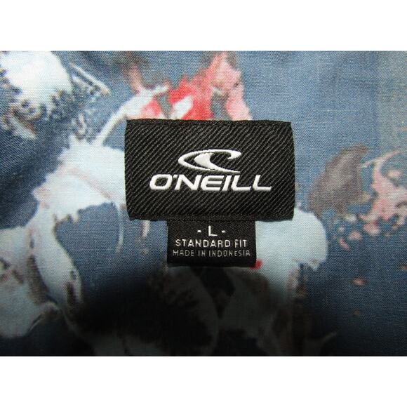 O'Neill Men's L Floral Short Sleeve Button Shirt Blue Pink Grey Surf Beach Top - Picture 6 of 7